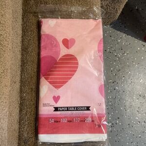 Valentine's Day Hearts Pink Red White Paper Tablecloth Cover  54" x 102"